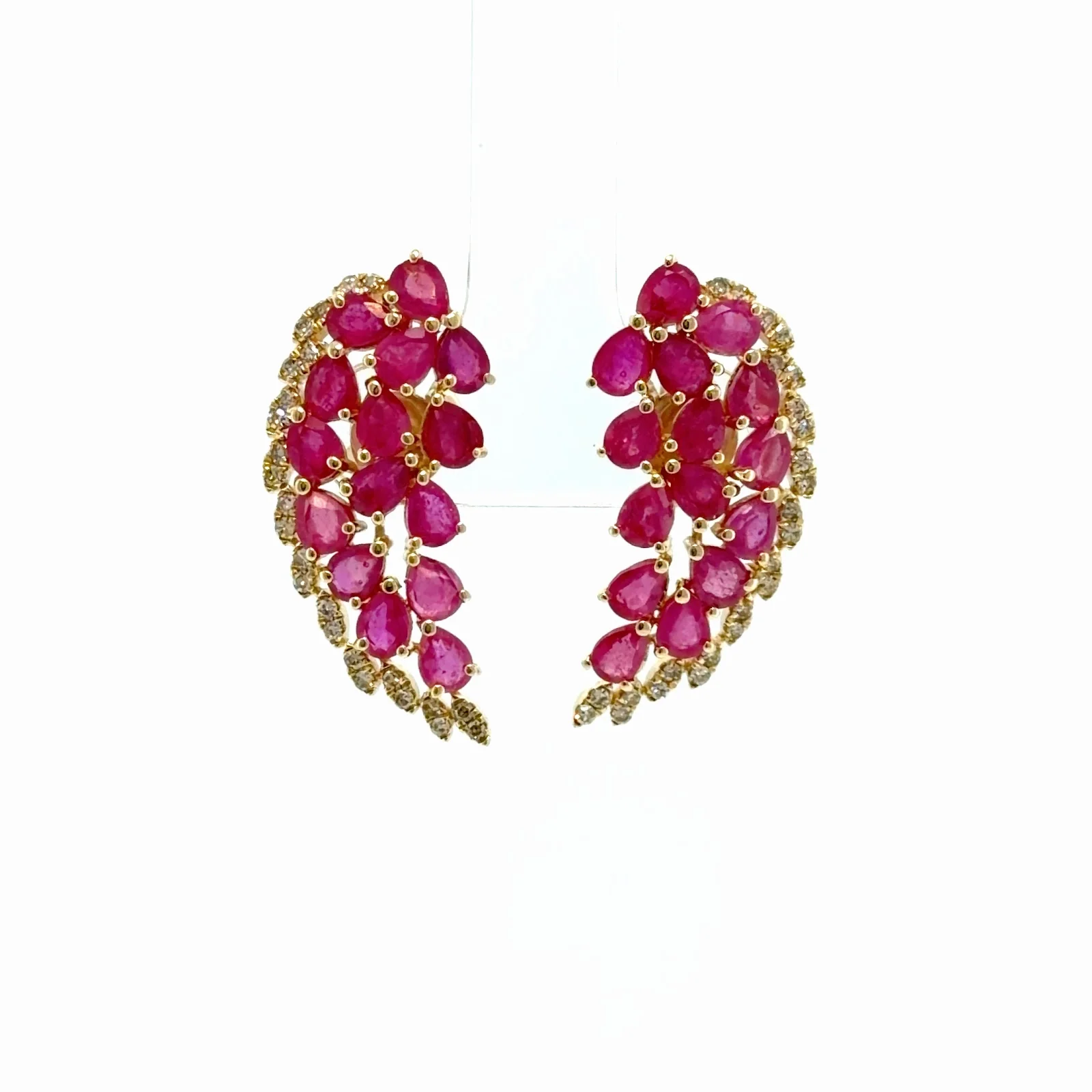 Aretes De Diamante & Rubí En Oro Amarillo De 14K